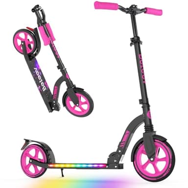 BELEEV V10 Trottinette Enfant 6 a 14 Ans, LED Lumineuse Deck, Réglable en Hauteur, Sangle Transport, Grande Roue 230 mm, Big Wheel City Scooter 2 Roues pour Fille Garçon 6+ Adulte Adolescent Max 100kg