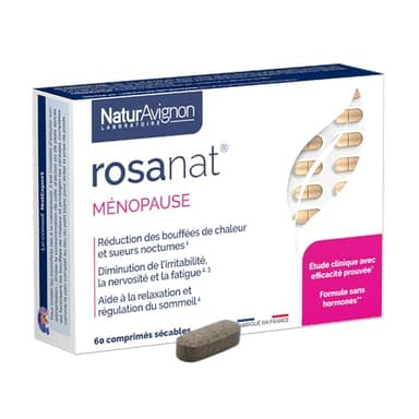 NaturAvignon Rosanat complément alimentaire menopause et pré-ménopause - bouffées de chaleur, fatigue, irritabilité - complexe menopause traitement Bien-être Femme sans hormone - 60 comprimés (1mois)
