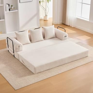 KOMHTOM Petit Canapé 2 Places en Velours Côtelé avec 3 Coussins Confortables, DIY Libre et Structure Métal - Canapé Convertible Multifonctionnel Moderne (Beige-B)