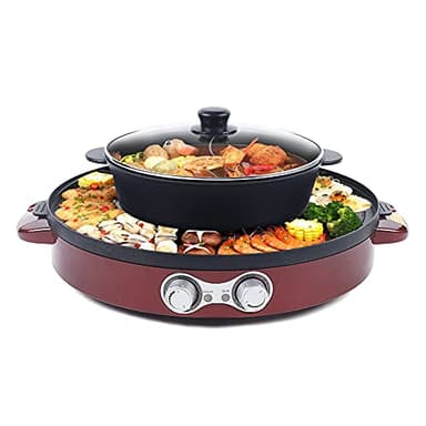 Hotpot et raclette 2 en 1, élément chauffant électrique en acier inoxydable, barbecue coréen, revêtement anti-adhésif, Hotpot pour mijoter, cuisiner, rôtir (rouge)