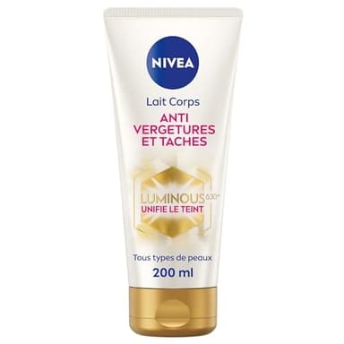 NIVEA Luminous630® Lait Corps Anti Vergetures et Taches (1 x 200 ml), soin corps anti tache hydratant 48h réducteur de vergetures, soin femme pour tous types de peaux