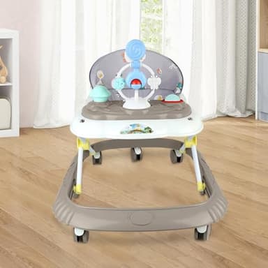 Trotteur Bébé réglable en Hauteur avec Roues Silencieuses, Centre d'Activités avec Musique et Lumières, pour Bébé de 6 à 18 Mois, Charge 12 kg-67 * 72 * 92cm-Kaki(B)