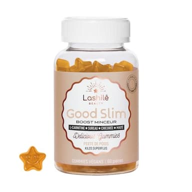 Lashilé Beauty - Complément Alimentaire - Brûle-Graisse Puissant & Silhouette - Aide à la Perte de Poids - Good Slim - Made in France - L-Carnitine, Maté, Vitamines C & B6 - Cure 1 Mois 60 Gummies