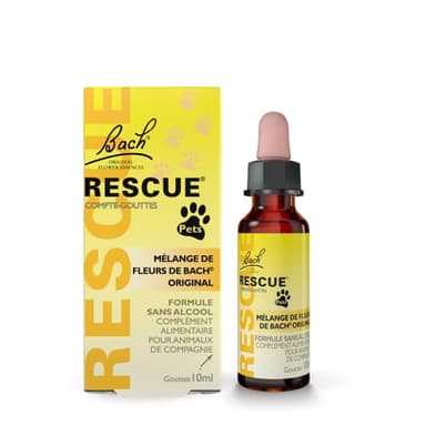 Rescue Pets Compte-Gouttes, La sérénité à portée pour nos animaux de compagnie, Vegan, Complément alimentaire pour animaux de compagnie, 1 Flacon Compte Gouttes, Jaune, 10ml