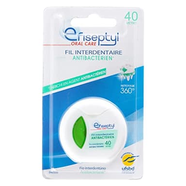 Efiseptyl - Fil Interdentaire Antibactérien - Goût Menthe - Enrichi En Agent Antibactérien - Nettoyage 360° - Bobine De 40m