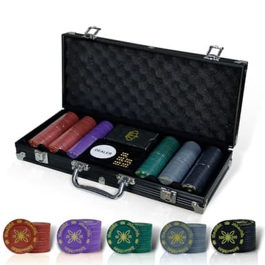 CCLIFE Jeu de Jetons de Poker, 300/500 Jetons de Poker de Casino avec Boîtier en Aluminium, Cartes à Jouer, dés, Dealer