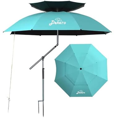 Dekero 240cm Parasol Plage Anti UV et Inclinable – Grand Parasol de Plage et de Jardin Extérieur, Résistant au Vent, Idéal pour la Pêche, Camping ou Terrasse