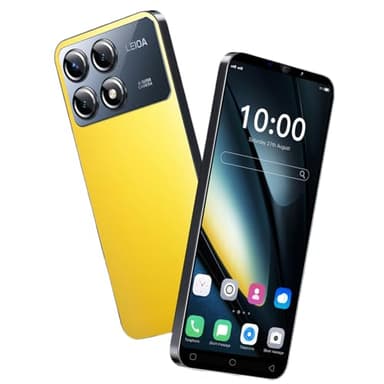 QrZrQ Smartphones Bon marché, 5,0 Pouces, Double Carte Double Caméra, Quad Core, ROM 16GB 【Extensible à 128GB】, Support GPS/WiFi/Bluetooth/FM, Téléphone déverrouillé par Le visag (X6Pro-Jaune)