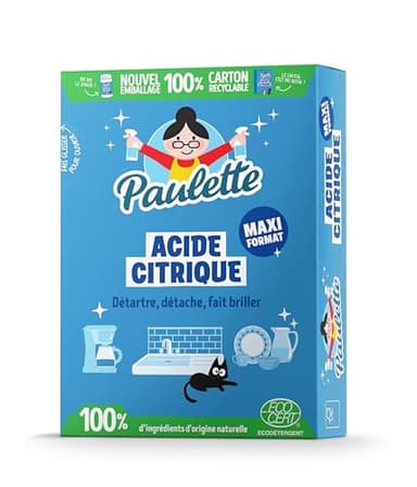Paulette - Acide Citrique en Poudre - Détartrant Anticalcaire Naturel et Ecocert - Fabriqué en France - 800 g