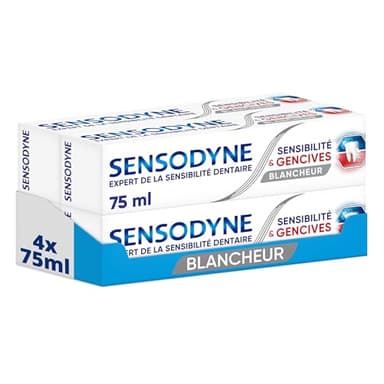 SENSODYNE - Dentifrice Sensibilité & Gencives Blancheur - Double Action Cliniquement Prouvée pour les Dents Sensibles et Problèmes de Gencives - Lot 4 x 75 ml