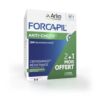 Arkopharma - Forcapil Anti-chute | Complément Alimentaire Cheveux et Ongles - Prévient la Chute de Cheveux - Résistance - Croissance | 3 mois - 90 comprimés