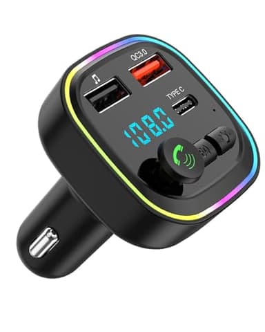 Transmetteur FM Bluetooth Voiture Émetteur FM Bluetooth 5.0 Allume-Cigare Kit MP3 sans Fil à Charge Rapide QC3.0 2 Ports USB 5V/3A et 1 Port Type-C, Connexion Stable Support USB/Carte TF