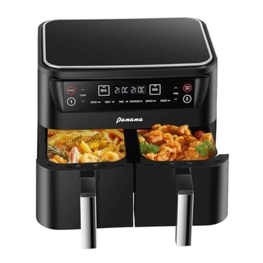 Panana 8L Air Fryer, Friteuse à air 6 en 1 à double zone et 2 paniers, 2400W, compatible avec le rôtissage, la cuisson au four, la déshydratation, le dégivrage et le réchauffement pour préparer