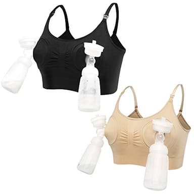 2 Pairs Femme Tire Laits Bustier Mains Libres Soutien-Gorge Maternité Doux Allaitement Bras Coton Confort Brassière Taille au Choix ,M,Noir + Nu