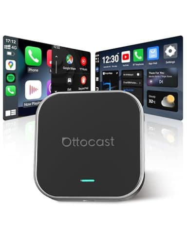 OTTOCAST E2 AI Boîtier, 2025 Améliorée 3-en-1 Adaptateur sans Fil CarPlay et Android Auto, Android 13 Multimédia Vidéo avec Netflix Youtube, 4+64 Go, Téléchargez Toute Application, Mise à Jour OTA