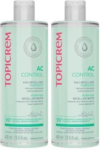 Topicrem - AC CONTROL Eau Micellaire Purifiante Démaquillante - Nettoie en Douceur, Réduit l’Excès de Sébum - Soin pour Peaux Mixtes à Grasses, Acnéiques - 400 ml (Lot de 2)