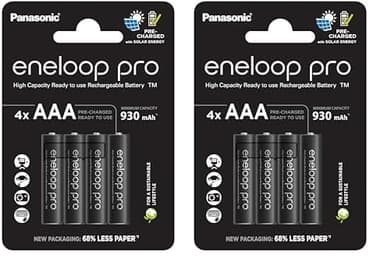 eneloop Pro, Piles Rechargeables AAA/Micro, Lot de 8, capacité de Min. 930 mAh, Piles Ni-MH, prêt à l'emploi, Rechargeables jusqu'à 500 Fois, Emballage sans Plastique, Pro, Noires