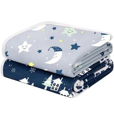 Yukkidds Alèse Protège Matelas Lavable 90x75 cm Lot de 2 Couvre-Matelas Imperméable Bébé & Enfant-Absorbant, Respirant, Anti-Fuite pour Lit, Incontinence, Sueur et Liquides Bleu Foncé