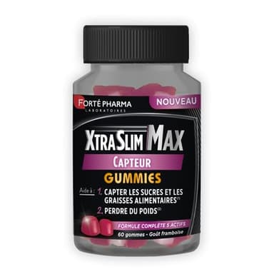 Forté Pharma – XtraSlim Max Gummies Capteur de Graisses | SANS SUCRES | Complément alimentaire Perte de Poids, Capter les graisses & sucres | Chrome, Zinc, Kola | 60 Gommes, 4/jour