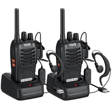YGiTK Talkie Walkie Rechargeable Longue Portée 16 Canaux PMR Talkies-Walkies Radio, Radio sans Licence, Fonction VOX, Lampe LED, Portatif pour Extérieur, École, Maison (2 Unités)