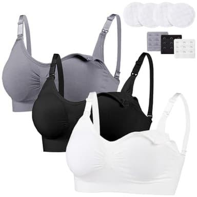 Soutiens-Gorge Maternité Femme sans Fil d'allaitement sous-Vêtements de Grossesse Postnatal Prénatale Brassière avec Rallonges pour Allaitement Et Sommeil, Lot de 3