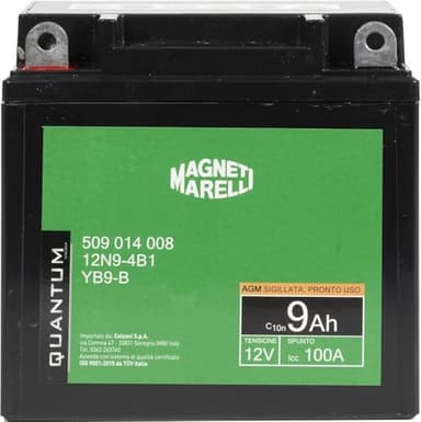 Quantum Energy Batterie Magneti Marelli pour motos et scooters 9AH 12V 100A, technologie AGM étanche, pôle positif gauche
