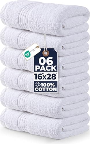 Utopia Towels - Lot de 6 Serviettes de Toilette de Luxe, (41 x 71 CM) 100% Coton filé, légères et très absorbantes pour la Salle de Bain, Le Voyage, Le Camping, l'hôtel et Le Spa (Blanc)