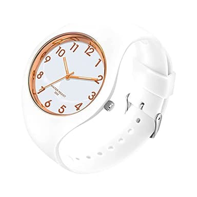 Forrader Montre à quartz analogique pour femme avec bracelet en silicone - Grand cadran - Étanche - Tendance - Style décontracté - Simple - Pour femme et fille, blanc