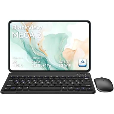 Blackview Mega2 Tablette 12 Pouces Android 15 Tablets, 24 Go de RAM + 128 Go de ROM, 120Hz 2K FHD Tablette de Jeu avec Clavier, Souris, Stylet, Casque, 4G LTE+5G, WiFi, 9000 mAh, WideVine L1, Blue
