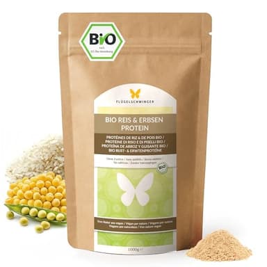 1 kg de protéine de riz et de pois BIO (mélange 7:3), 83,8 % de protéines, sans additifs, goût neutre, naturellement végétalienne, ni soja – poudre végétale pure (1000 g)