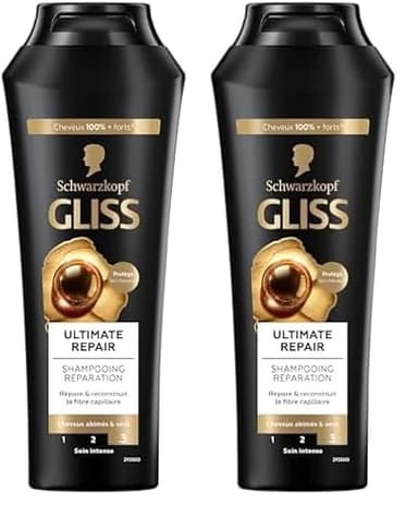 Schwarzkopf - Gliss - Shampoing Ultimate Repair - Cheveux secs/très abîmés - 89% d'ingrédients d'origine naturelle - Flacon de 250ml (Lot de 2)
