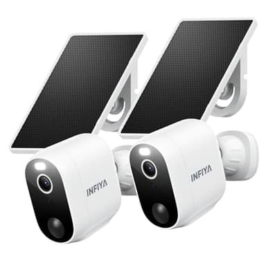 INFIYA 2K Camera Surveillance WiFi Exterieure sans Fil - Camera Exterieur sans Fil Solaire, Alerte Instantanée PIR, Vision Nocturne Couleur, Détection Humaine, 2.4GHz WiFi, Étanche IP65 (Lot de 2)