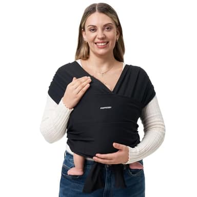 Momcozy Écharpe de Portage Bébé, Porte-Bébé à Porter Facile, Écharpe de Portage Mains Libres Léger, Écharpe de Portage Bébé Réglable pour Nouveau-Né à Enfant de 3,6 à 15 kg, Noir