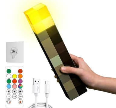 HLMNAKE Torche murale 28cm avec son et crochet, minuterie télécommandable Huit couleurs autochromatiques, son et lumière imitant la flamme, variateur 3 vitesses