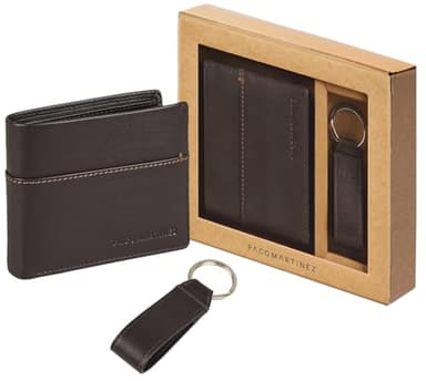 PACO MARTINEZ Coffret Cadeau pour Homme, Ensemble Cadeau avec Portefeuille pour Homme et Porte-Clés Plat Assorti en Marron, Idée Cadeau d'anniversaire ou de Noël