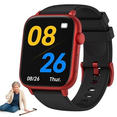 Vexorium Montre Connectée 4G Senior avec SOS Détection de Chute GPS Appels Vidéo IP67 pour Personnes Âgées – Nécessite Une Carte SIM (Non Incluse),Rouge