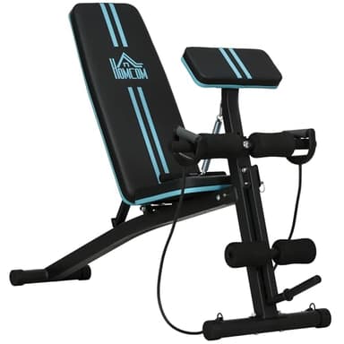 HOMCOM Banc de musculation pliable inclinable, banc réglable pour le développé couché, le curl biceps, la musculation du dos et des abdominaux, avec extenseur des jambes, acier, noir bleu