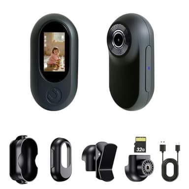 Frelisty Camera Portable Miniature, Caméra POV Magnétique Léger 26g, Mini Caméra Sport 1080P, Fixation Magnétique et Clip Rotatif 360°, 32GB Incluse, pour Vélo, Casque Moto et Sport(Noir)
