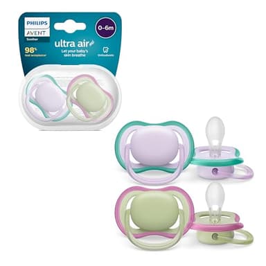 Philips Avent ultra air Sucettes, sucettes légères et aérées pour bébés âgés de 0 à 6 mois, 0% BPA, avec étui de transport stérilisateur, pack de 2, modèle SCF085/24