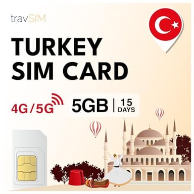 travSIM Carte SIM Turquie | 15 jours - 5 Go de données SIM | Données haute vitesse 5G/4G | Accès Internet illimité pour Google, Facebook, WhatsApp, Instagram et plus