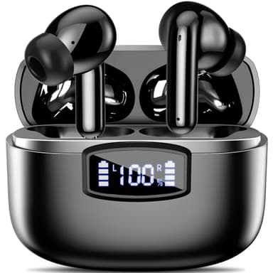 Écouteurs sans fil, Bluetooth 5.3, suppression du bruit ENC, écouteurs Bluetooth avec affichage LED de 40 heures d'autonomie, Hi-Fi stéréo, contrôle tactile, écouteurs sans fil étanches IP7/résistants