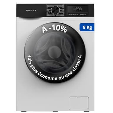 Lave-linge frontal GEDTECH GLL81400WH - 8 Kgs - 1400 tr/mn - 16 programmes - Eco - Intensif - Rapide – Très Faible conso - Classe A-10%
