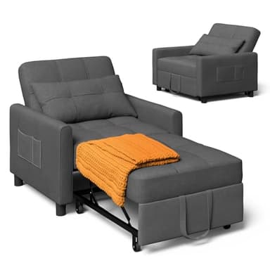Xbro Fauteuil Chauffeuse 1 Place,3 en 1 Convertible Fauteuil-lit avec Fonction Lit avec Coussin et Sac, pour Petit Appartement (Gris foncé)