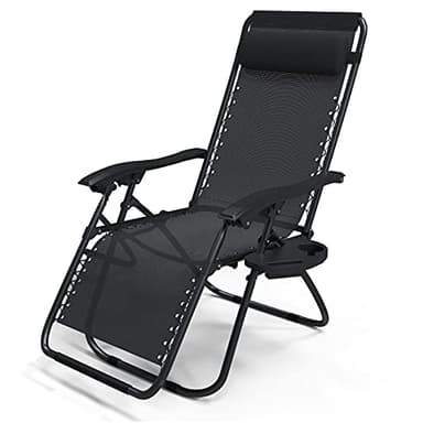 vounot® Chaise Longue inclinable avec Support de Gobelet Amovible Chaise de Jardin Pliable en Textilène Chaise Longue avec Rembourrage de Tête Charge Max 120KG Fauteuil Relax Noir