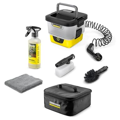 Kärcher Nettoyant extérieur mobile OC 4 + kit vélo, débit : 2 l/min, poids : 3,1 kg, réservoir d'eau : 8 l, batterie lithium-ion, tuyau spirale, filtre pour appareil, brosse universelle, multi jet 4
