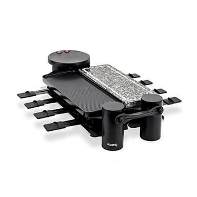 H.Koenig Appareil à raclette Multifonction 8 personnes RP360, modulable rotatif 360°, Convivial Professionnel, Pierre Naturelle, Grill, Raclette fromage, 8 poêlons antiadhésifs, Plaques amovibles