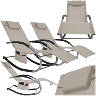tectake® Lot de 2 Chaise longue ergonomique 62 x 146 x 92 cm Balancement doux, Transat jardin exterieur, revêtement respirant & hydrofuge, Bain de soleil Chaise longue jardin exterieur Transat piscine