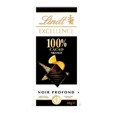 Lindt - Tablette EXCELLENCE Noir 100% Cacao Orange - Chocolat Noir, 50g