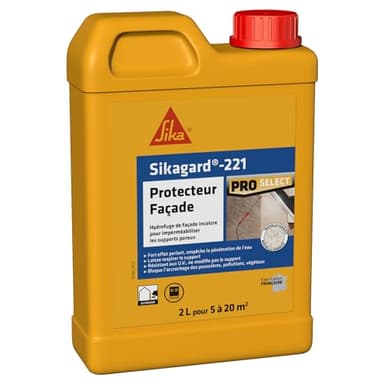 SIKA - Hydrofuge imperméabilisant façade et mur - Sikagard 221 Protecteur Façade - Améliore la résistance aux salissures - Multisupports - Application facile - Prêt à l'emploi - Pour 5 à 20m2-2L