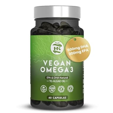 Omega 3 Vegan (40 gélules, 20 jours) Huile d'algue oméga 3 équilibrée avec DHA et EPA, Omega 3 algues avec vitamine E, idéale pour le cerveau et le cœur, supplément végétalien-végétarien.